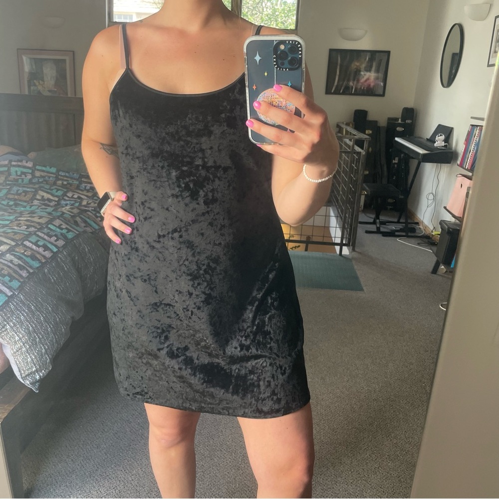 VTG 90s Crushed Black Velvet Babydoll Dress - Picture 5 of 5